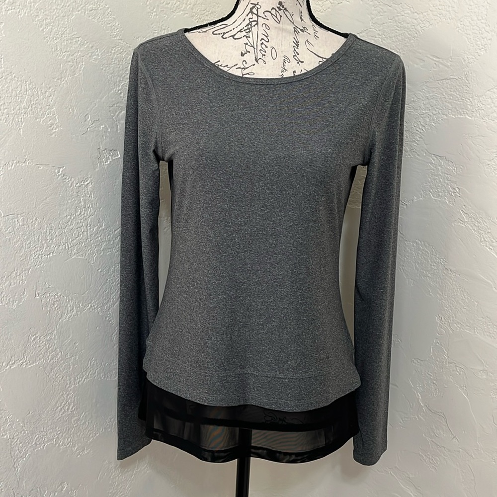 NYL Sport Shirt Long Sleeve Active Athletic Gray Black Size Smaller
